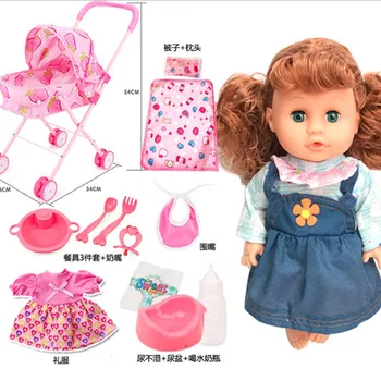 Atdzimis Bērnu Ratiņus Salokāms Pushchair Pirmsskolas pirkumu Soma runā Meitenes vinila silikona lelle, rotaļlietas Bērniem, Dzimšanas dienu Dāvanas