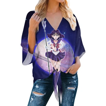 Pielāgots Sieviešu Krekls, Blūze Femme Vasaras Apģērbu camisa feminina Karikatūra Meitene streetwear Harajuku Anime Sailor moon Drukāt