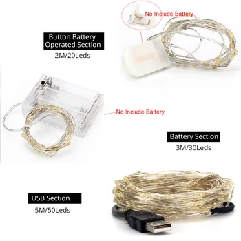 Led Vara Stieples Stīgu Gaismas 2M 3M 5M Vainags Bumbiņas Led String USB / Akumulatoru Powered Led Pasaku Gaismas Chrismas Mājas Kāzas