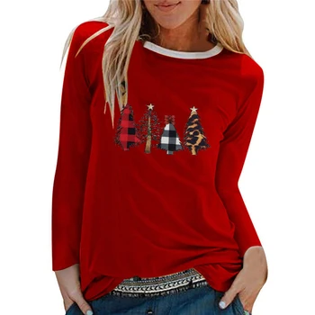 Sievietes Ziemassvētkos T-krekls ar garām Piedurknēm Santa Koks Drukāt tshirt Plus Lieluma Sieviešu Populāras Ziemassvētku Ziemas Tee Kreklu Streetwear A50