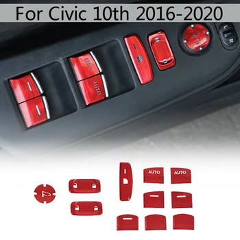 Automašīnu Durvju Logu Pacēlāja Slēdzis Sequin Vāks Vāciņš Melns, Sarkans Honda Civic 10. līdz 2016.+