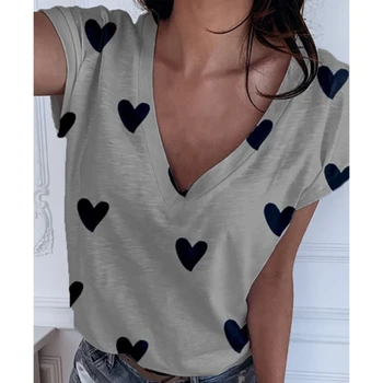 Sirds Drukāt Sieviešu Krekls, Blūze Plus Lieluma 2020. Gadam Gadījuma Vasaras Īsām Piedurknēm Brīvs Krekls Dāmas Streetwear Topi Blusa Apģērbi
