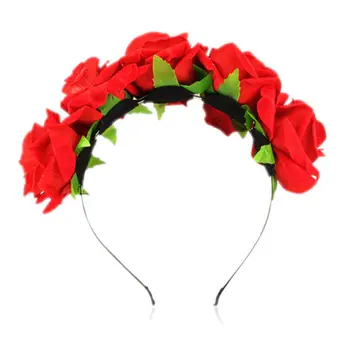 Modes Sievietes Līgava Puķēm Galvas Bohēmijas Stila Rožu Ziedu Vainagu Hairband Dāmas Elastīgs Beach Matu Aksesuāri