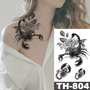 Ūdensnecaurlaidīgus Pagaidu Tetovējumu Uzlīmes Mūķene Krusta Čūska Rožu Peoniju Ziedu Flash Tetovējumiem Sieviešu Atdzist Meitene Body Art Viltus Tetovējums Vīrietis