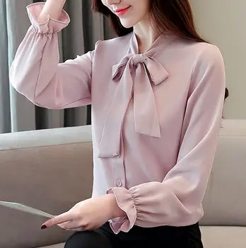 Modes sieviešu top un blūzes 2019 grande taille femme šifona blūze, krekls stabilu loku apkakles biroja blūze sieviešu krekli apģērbi