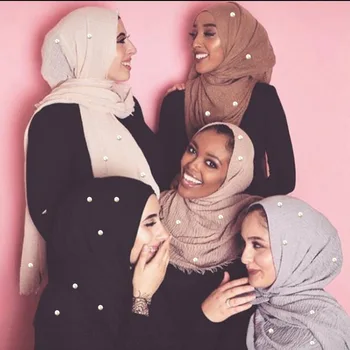 95*180cm JAUNĀ Sieviešu Burbulis Pērļu Kokvilnas Cietā Musulmaņu Galvas Lakatu Šalles un Wraps Pashmina galvas apsējs Sieviešu Foulard Sprogot Hijab