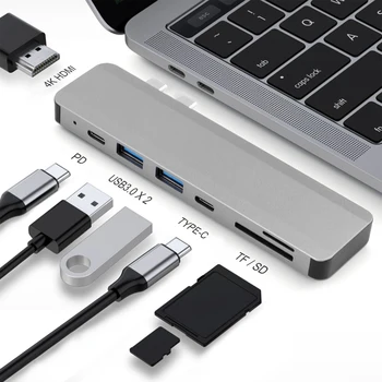 7 in 1 USb Type C Hub USb 3.0 uz HDMI 4K Adapteris Ar SD TF Karšu Lasītājs PD par MacBook Pro/Air USB Centrmezglu