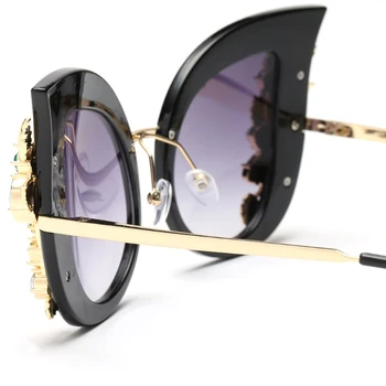 Sieviešu Saulesbrilles Cat Eye Modes Rhinestone Ēnā Luksusa Slīpums Zīmola Dizainere