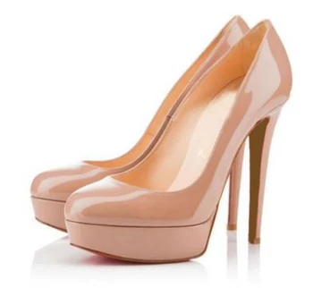Jaunu 14cm Classic Zīmola Red augstpapēžu kurpes Platformas Kurpes Sūkņi Pliks/Melna Lakādas Peep-toe Sievietes Kleitu Kāzu Sandales 35-43