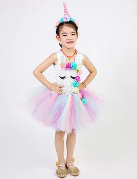 Jaunu Tutu Kleita Meitene Karaliene Unicorn Cosplay Jauki Princese Kleita Bērni Ziedu Dizainu Halloween Puse Cosplay Kostīmi Dzimšanas Diena