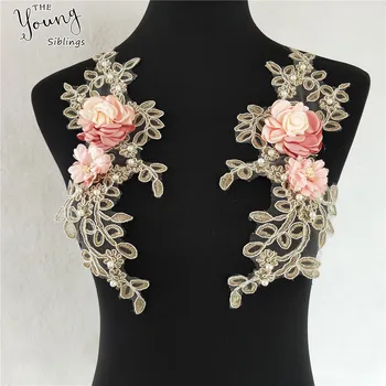 Augstas kvalitātes 3D Ziedu Amatniecības apkakles Venise Pērle Izšūtas Aplikācijas Apdare šūšanas Mežģīnes, Izgriezums, Apkakle DIY apģērbu piederumu