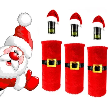 Ziemassvētku Vīna Pudele Dekoru Kopa Santa Claus, Sniegavīrs Pudeles Vāciņu Drēbes Virtuves Decoration, par Jaunā Gada, Ziemassvētku Vakariņas Puse