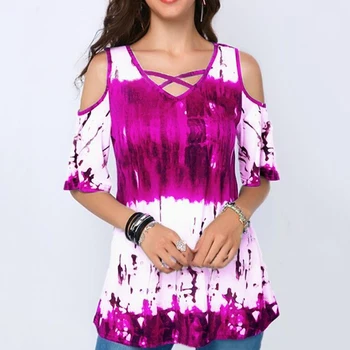 Digitālā Drukā Krekls Sievietēm Pie Pleca, Mīksti Topi Tee Īsām Piedurknēm Gadījuma T Krekls Dāmas Vasaras Apģērbu Plus Lieluma Krekli