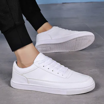 Vīriešu modes PU zemu top mežģīnes-up ikdienas sporta apavi āra mazas baltas kurpes savvaļas elpojošs vienkrāsainu vīriešu kurpes FE-04