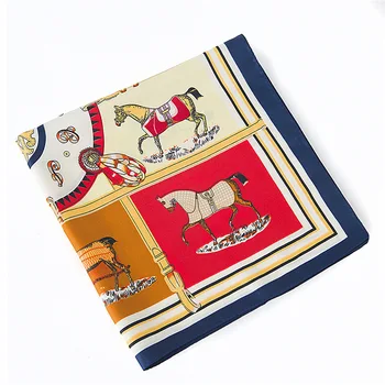 60X60cm Dizaina Modes sieviešu laukumā šalle Zirgu iespiesti matu kakla šalles dāmām kerchief zīda sarža pinuma foulard Šalles&Wraps