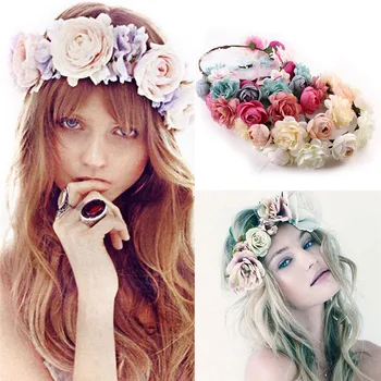 Modes Kāzu Vainags Ziedu Hairband Piederumi Bohemia Ziedu Galvas Matu Joslā Meitenēm, Sievietēm, Pludmales Maršruta Botes Jaunas