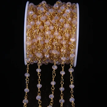 5Meter Gaiši Rozā Opāls Stikla Zelta Pārklājumu Vadu Ietin Rožukroni Ķēdes,3x4mm Stikla Slīpētas Rondelle Biezumu šarnīrķēdes DIY Kaklarotas