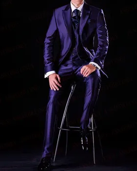 ANNIEBRITNEY Modes Violeta Satīna Vīriešu Uzvalku Uzstādīt Balli Vakariņas Puse Kāzu Uzvalku Slim Fit Uzvalki Līgavainis Pasūtījuma Oficiālu Žakete, Bikses