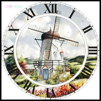 Nīderlande vējdzirnavas ainavu pulkstenis,Dimanta Izšuvumi DIY Dimanta Glezna Krustdūrienā Rhinestones Modelis Pilnībā Urbt NEW1022