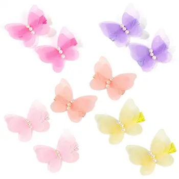 2 Gab./daudz Modes Konfektes Krāsu Šifona Butterfly Matu spraudes Meitenes Matu Aksesuāri Hairgrips Bērniem Matadatu Dizains Rīks, Cepures