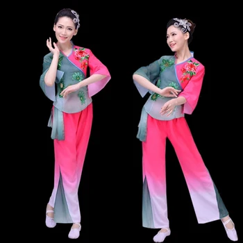 Tradicionālā ķīniešu tautas deju tērpu sieviete yangko kleita sievietēm yangge sieviete apģērbs valsts pūķis deju kostīmi kostīms