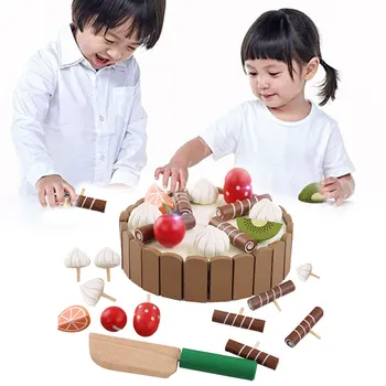 Koka Bērnu Rotaļlietas, Virtuves Izlikties, Spēlēt Griešanas Kūkas Spēlēt Pārtikas Agrīnās Izglītības Rotaļlietas, Magnētiskās Dzimšanas Dienas Dāvanu Rotaļlietas