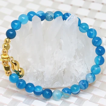 Zelta krāsa distances augstas kvalitātes zilā dabas agat-akmens carnelian onyx apaļas pērles 6mm sieviešu daļa aproce rotaslietas 7.5 collas B1924