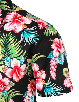 2019. gada Vasarā Jaunu Vīriešu Īsām Piedurknēm Havaju Krekls Modes Gadījuma Ziedu Drukāt Tropu Krekli Brīvdienu Puse Camisa Hawaiana 3XL