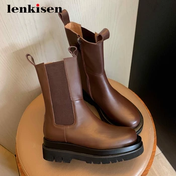 Lenkisen superstar īstas ādas platformas ziemas apavi stilīgākais apaļu purngalu bieza med rāvējslēdzēju papēža ikdienas valkāšanai vidum teļš zābaki L06