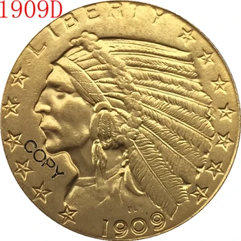 24 K zelta pārklājumu 1909-D $5 ZELTA Indijas Pusi Eagle Monētas Kopiju,