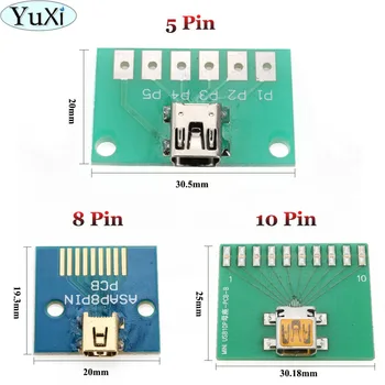 YuXi MINI USB, lai IEMĒRKŠANA Adapteris 5pin 8pin 10pin sievišķais savienotājs ar PCB Kuģa pārbaudi kuģa Tālrunis PC