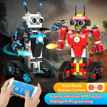 Veidošanas Bloku Salikt Saprātīga Plānošana RC Robots, Dual Režīmi Kontrole, Balss Vadība Gravitācijas Sensors APP Kontroles Bērniem RC Rotaļlietas