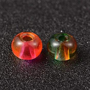 100gab Jauktu Krāsu Smidzināšanas Krāsots Stikls Divu Toņu Lielu Caurumu Pērles, lai rotaslietu izgatavošana, Rondelle,15x10mm, Caurumu: 5.5~6mm F70