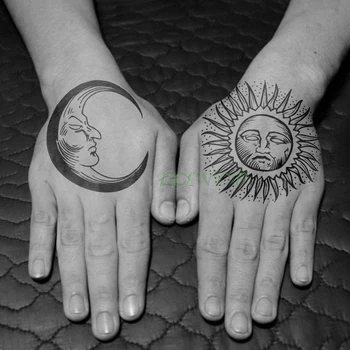 Ūdensnecaurlaidīgus Pagaidu Tetovējumu Uzlīmes, Saule, Mēness Viltus Tatto Flash Tetovējums, kāju, Roku, roku, kāju tatouage Meiteni Vīrieši Sievietes femme