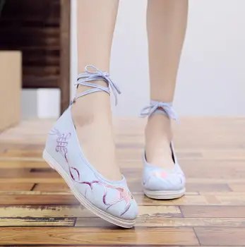 Hanfu Ķīnas senatnes stilā izšūtās kurpes apaļa galva slīpums papēža cosplay sieviešu kurpes pārsējs kawaii meitene sweet lolita apavi