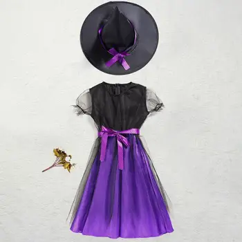 Bērniem Halloween Kostīmu Ragana Cosplay Bowknot Kleita, Cepure, Simulācijas Ziedu 1XCA