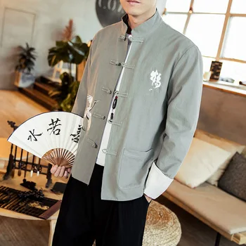 2020. gadam Jauna, Ķīniešu Stila Vīriešu Tops Tang Uzvalks, Veļa ar garām Piedurknēm Tradicionālais Kung Fu Celtņa Ķīna Stila Hanfu Krekls Plus Izmērs M-5XL