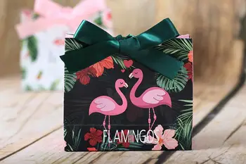 50 Gab. Mini Flamingo Kāzu Dod Priekšroku Dāvanu Maisiņiem, Konfektes, Kārbas Puses Dāvanu Kastē Šokolādes Kastē Giveaways Lodziņā Bomboniera Ar Lenti