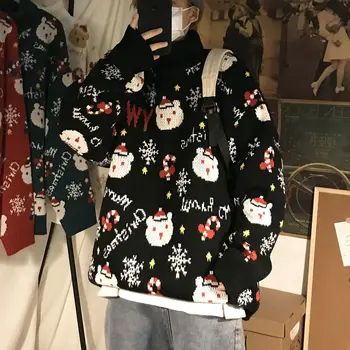 Neploha Vīriešu Ziemassvētku Multfilmas augstu uzrullētu apkakli Džemperis Rudens Ziemas Jauno Sievieti Gadījuma Lielajam Džemperi, Vīriešu Siltā Mīksts Apģērbs