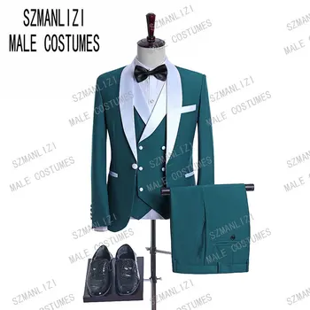 2019 Zīmola Dizains 3 Gabals Modes Piparmētru Zaļa Kāzu Balles Kostīmi, Vīriešu Uzvalku 3 Gabals Līgavainis Vīriešu Uzvalki Oficiālu Labākais Cilvēks Žakete