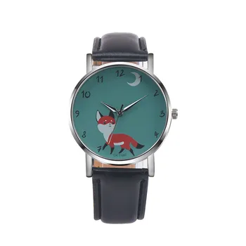 Retro Karikatūra Fox Dizaina Ādas Joslas Analogā Sakausējuma Kvarca Rokas pulksteni Dzīvnieku krāsošana Modelis Cute Stilu, Elegants Skatīties NI14