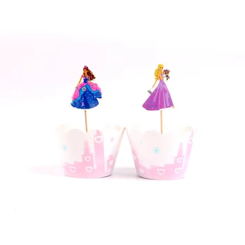 24pcs/daudz Balli princese Cupcake Wrappers Toppers Bērniem Puses Dzimšanas dienas Kūka Apdare Tases(12 ietīšana+12 cilindrs)