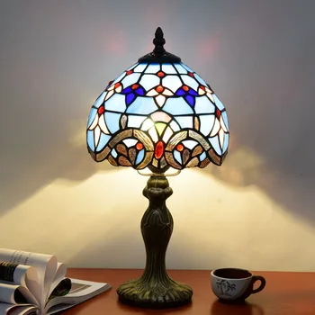 Eiropas Stila Radošo Tiffany Krāsots Stikls, Viesistaba, Ēdamistaba, Guļamistaba Gultas Galda Lampa Bar Zils Baroka Galda Lampa
