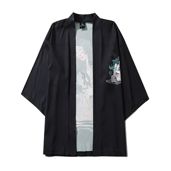 Pavasarī, Vasarā Tradicionālo Japānas Apģērbu Pāra Karikatūra Izdrukāt Kimono Jaka Vīriešiem Japāņu Obi Vīriešu Yukata Haori Samurai