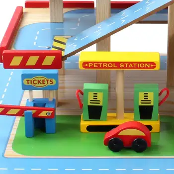 Simulācijas Liels trīsdimensiju Koka Autostāvvieta, Rotaļu Komplekts Montāžas Auto Ceļa Bērnu Mājās, Rotaļlietas, Dāvanu Spēlē Mājas Spēles
