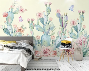 Beibehang tapetes sienām 3 d Rokām apgleznotas kaktuss tauriņš fona sienu gleznojumi tapetes mājas dekoru papel de parede 3d