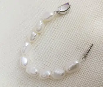 10mm balta baroka pērle roku darbs Rokassprādze 925 sudraba aizdare nekustamā Dabīgo Saldūdens Pērli 15cm 20cm 6inch 8inch 9
