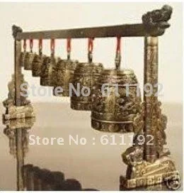 Izsmalcinātu privātā kolekcija Ķīniešu antīkā bronzas zvārgulīši,Roku cirsts pūķis bell 15 Collu garums