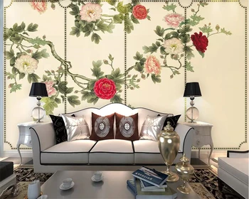 Beibehang Custom tapetes Ķīniešu stilā HD roku apgleznoti Ķīniešu glezniecības Peoniju ziedu atvērt sienas TV fona 3d tapetes