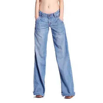 PRĀTĀ KĀJĀM Sieviešu Džinsi Gaiši Zilā Plaša Kāju Džinsa Bikses Vintage Sieviešu Ikdienas Zaudēt Plus Lieluma Taisnu Lielajam Pavasara Bikses